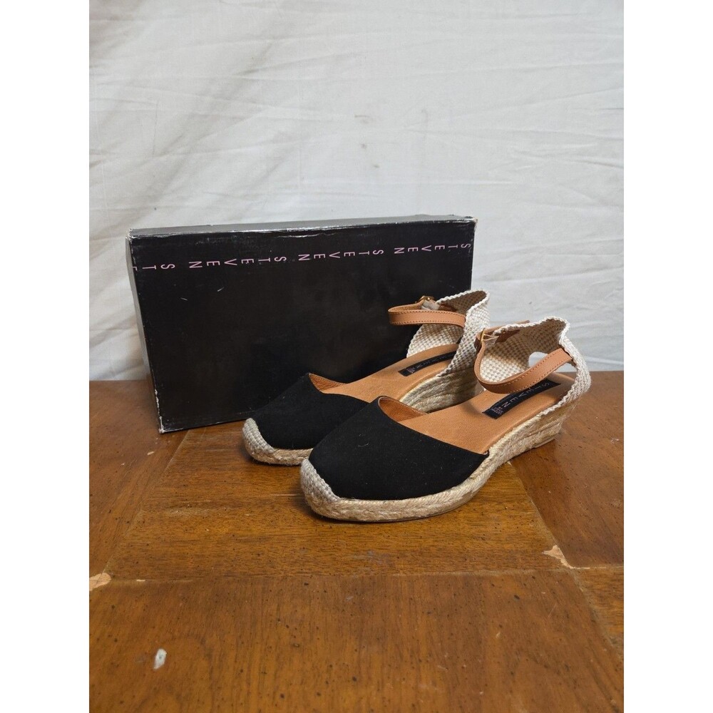 Steven By Steve Madden Andreea Black Suede Espadrilles Sandal Shoes Size 6